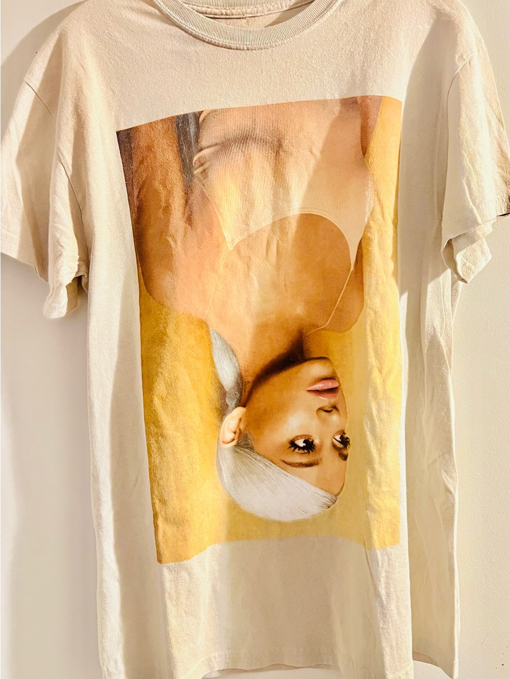 Ariana Grande Beige  Tee with Yellow Portrait Graphic Size M